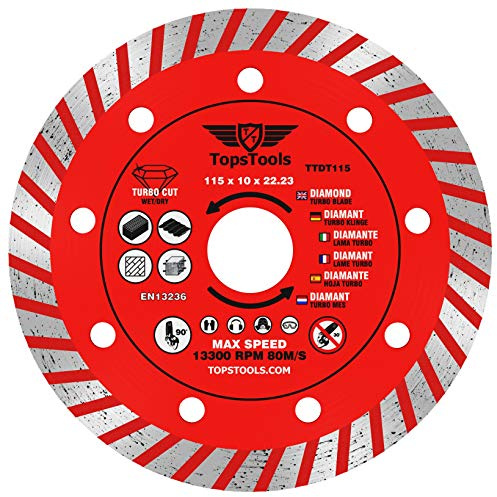 TopsTools 1pc TTDT115 115mm x 22.23mm Bore Turbo Diamond Cutting Disc | High-grade diamond construction provides fast, clean and durable dry cutting with no water cooling required