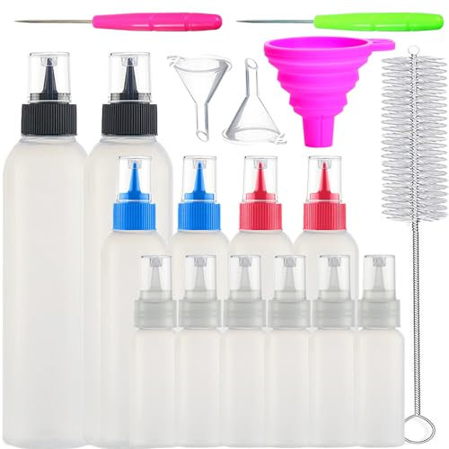 Quetschflaschen aus Kunststoff, 12 Stück Plastik Squeeze Flasche BPA Frei, Condiment Flaschen für Cookies Icing/Ketchup/Soßen/Olivenöl, Applikator Schreiben Dekorieren Flaschen Backwerkzeuge