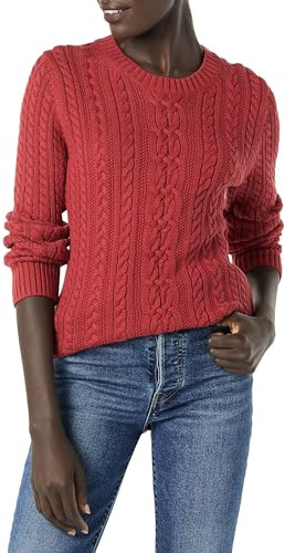 Amazon Essentials Suéter Fisherman de Manga Larga con Cuello Redondo para Mujer (Disponible en Tallas Grandes), Rojo Oscuro, Talla M