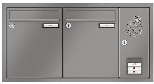 RENZ/Eckrahmen / 2er Unterputz-Briefkastenanlage Einbau-Briefkasten mit Sprechfeld/RAL-Farbe 9007 Volumen 8 L/Dein-Briefkasten.de