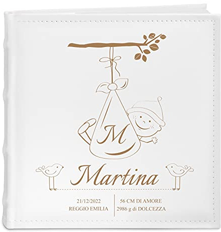 Maverton Album Fotografico, Copertina in Pelle Sintetica | Personalizzata con Stampa, 100 Pagine con Tasche, 200 foto 10x15cm, regali neonato, regali bambini