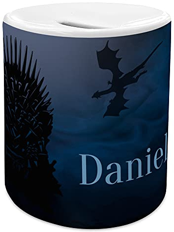 Spardose für Kinder. Personalisierte Geschenke. Geschenke für Fans. Hochwertige Keramik. Unterer Deckel. Game of Thrones