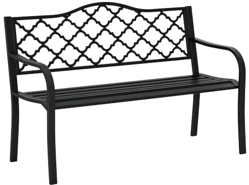 Outsunny Gartenbank 2-Sitzer Parkbank aus Metall Schwarz 128 x 58,5 x 89 cm | Sitzbank, bis 240 kg, Bank, Terrassenbank, Rücken- & Armlehnen, Gartenmöbel, Gusseisen