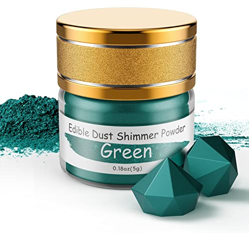 Jelife Green Edible Luster Dust - 5 Grams Food Grade Cake Dust Shimmer Powdered, Edible Metallic Powder Food Coloring for Cake Decorating, Chocolates, Fondant, Drinks, Painting & More, Vegan