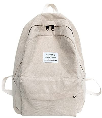 MilyaDE Cord Schulrucksack Reisen Causal Rucksackhandtsche Tagesrucksack Büchertasche Laptoptasche für Damen Mädchen Teenager, Beige