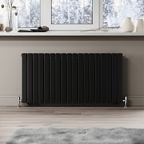 ELEGANT 600 x 1224 mm Black Modern Double Designer Flat Panel Radiator | Central Column Heating with BS EN 442 certified for Living Room, Bedroom, Kitchen