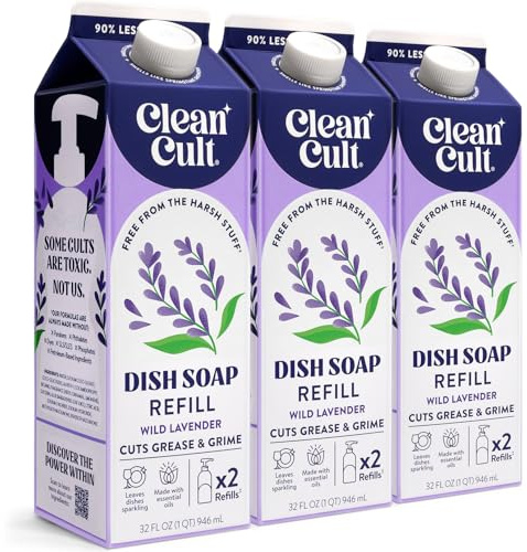 Cleancult Spülseife, Flüssig-Nachfüllpackung, 900 ml, 3 Stück, Spülseife, die Fett und Schmutz schneidet, frei von aggressiven Chemikalien, Öko-Nachfüllpackung auf Papierbasis, verwendet 90 % weniger