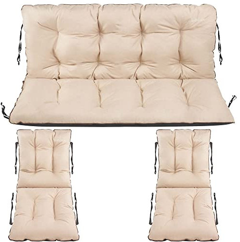 SuperKissen24. Sitzkissen Bankauflage für Gartenbank - Bankkissen Bankauflage 120x60x50 cm mit 2er 48x96 cm Stuhlkissen Set - Auflagen für Gartenmöbel Wetterfest - Outdoor und Indoor - Beige Leinen