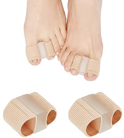 2 Stück Schlauchbandagen Silikon Zehenstrecker Hallux Valgus Korrektur, Gel Großzehenabstandshalter mit 2 Schlaufen, Doppelloch-Zehenorthese für Ballenschmerzen und überlappende Zehen Frauen Männer