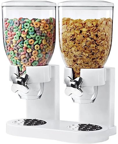 SHAVERUSH Double Layer Cereal Dispenser, Rice Dispenser, 7L Food Dispensers Kitchen Food Storage,Moisture Proof Plastic ​Automatic Racks Sealed Food Storage Box (White)