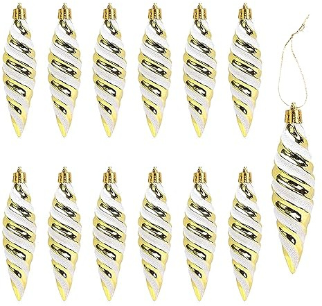 DAHI 12pcs Glitzer Christbaumanhänger Tannenbaum Zapfen Gold Christbaumschmuck Weihnachtskugeln für Weihnachtsbaum-Dekoration (Gold-B)