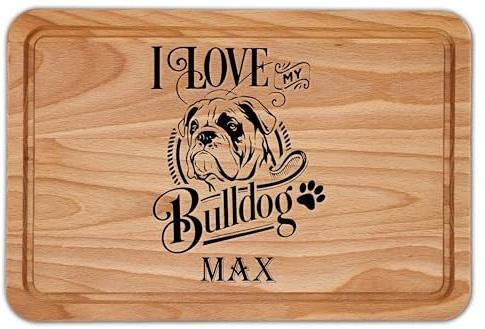 Personalised I Love My Bulldog Chopping Board Cheeseboard Kitchen Accessory House Warming Gift