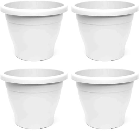 Acan Tradineur - Pack de 4 Macetas de plástico Redondas para Plantas y Flores Mediterránea con Orificios Inferiores. Recipiente, macetero Exterior e Interior del hogar - Color Blanco - 20 cm