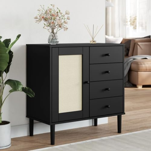Festnight Sideboard Kommode Holz mit Schubladen Beistellschrank Küchenschrank Komodenschrank Schubladenschrank Rattan Wohnzimmerschrank Mehrzweckschrank Flurschrank 80x40x80 cm