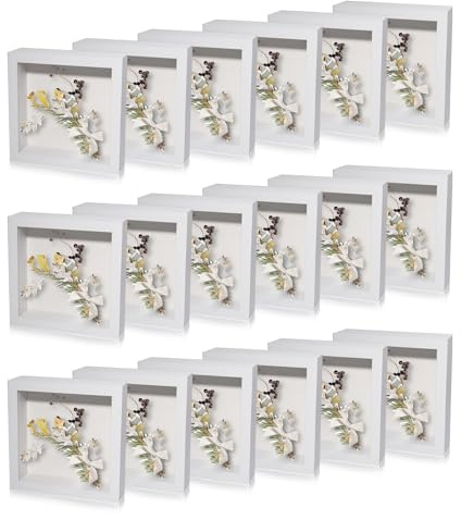 18 Pack Shadow Box Frame Display Case Shadow Box Square Picture Frame for Photos Flower Memorabilia Wedding Bouquets Father Day Graduation Gift Object Tickets Wall and Tabletop(White, 5 x 5 Inch)