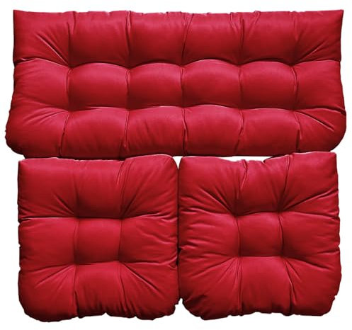 RUYICZB 3-Teilige Korbstuhlkissen, wasserdichte, Getuftete Outdoor-Sitzkissen Für Terrassenmöbel, Sofa, Couch, 1 Loveseat Und 2 U-Förmige Kissen, Veranda-Schaukelkissen,Rot