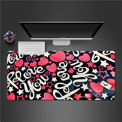 QiHon Gaming Mauspad XXL Rosa Herz Großes Mauspad Schreibtischauflage mit Vernähte Kanten Einer speziellen Oberfläche verbessert Geschwindigkeit und Präzision 1000x500x3mm