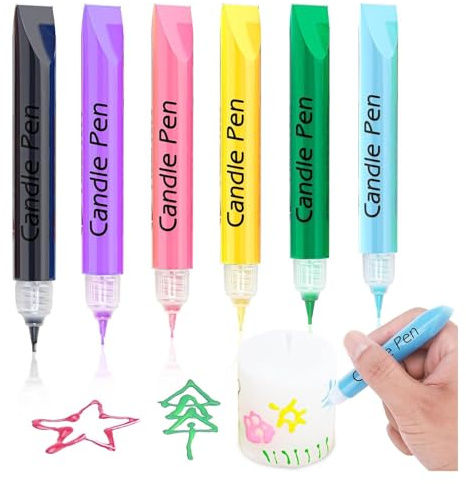 Ronoza® 6 Stück Wachsstifte für Kerzen, Candle Pen, Bemalen Set, Taufkerze Selber Machen, Verzieren & Bemalen von Kerzen, je 10 ml, Grundfarbe