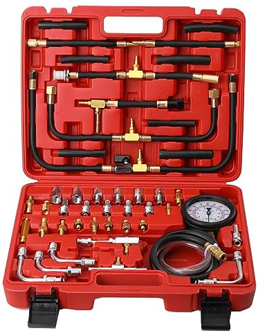 ATEdata Kraftstoffdruckmesser Benzindruck Tester Benzindruckprüfer | Druckprüfer Einspritzanlage Kraftstoffdruck Messgerät Manometer Set mit Adapter und 0-140PSI / 0-10Bar-Manometer