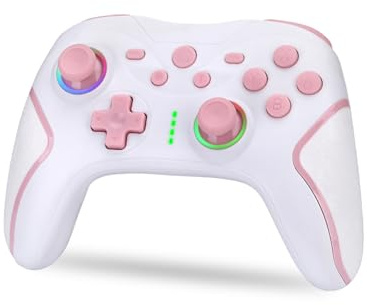 NK Wireless Switch Controller, kompatibel mit Switch/OLED/Lite/Pro, mit Wake-Funktion, Makro-Einstellungen, Bluetooth, 6-Achsen-Sensor, Turbo, Dual Shock Vibration, LED-Anzeigen, Schwarz (Rosa/Weiß)