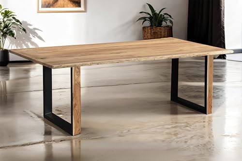 SAM Baumkantentisch 300 x 100 cm Melbourne, Akazienholz massiv + naturfarben, Esstisch mit schwarzem U-Gestell aus Metall & Holz-Außenseite, echte Baumkante, pflegeleichter Esszimmertisch