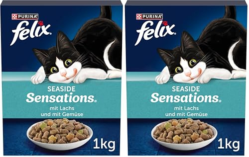 FELIX Seaside Sensations Katzenfutter trocken, mit Lachs und Gemüse, 2er Pack (1 x 1kg)