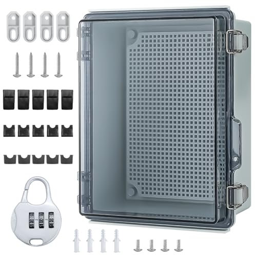 Anschlussdose Wasserdicht IP65, Outdoor Verteilerdose Wasserdicht,Industriegehäuse, Transparentes Schaltschrank Außen mit Wandmontagezubehör Und Schloss (29 * 19 * 14cm)