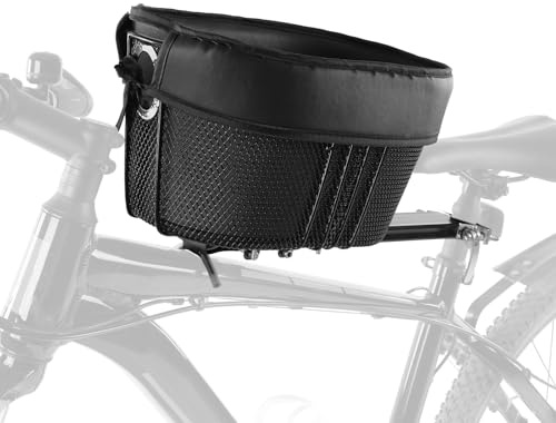 Dog Bike Basket Mountain Bike Shopping Basket Portable Cat and Dog Carrier for Bike Front Crossbar with Sponge Liner Safety Strap (Black)