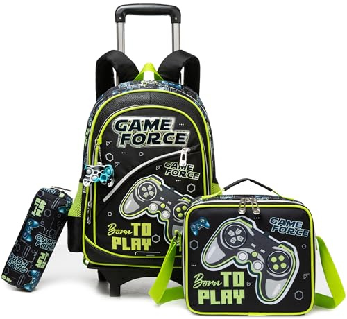 HTgroce Cartable a Roulette Garçon, Cartables Scolaire Trolley Bag Sac à Dos avec roulettes Cartable Ensemble de Sac de Voyage pour L'école CP CE1 CE2