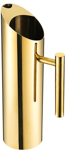 Hiceeden Stainless Steel Water Pitcher, 53oz/1.5L Modern Metal Pitcher with Ice Guard, Gold Carafe Drink Jug with Handle, Homemade Beverage Container for Iced/Hot Tea, Juice, Coffee, Milk