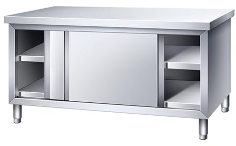 HARELA Arbeitsschrank mit Schiebetüren, Edelstahl Küchentisch Arbeitstisch, Lebensmittel Zubereitungstisch, Gewerbliche Zerlegetisch für Küche Bar Restaurant(80 * 40 * 80cm/31.5 * 15.7 * 31.5in)