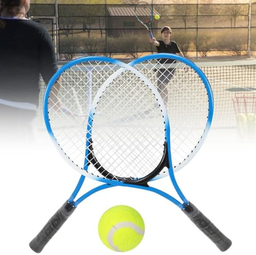 Culnflun Children Tennis Racket Hållbarhet Järnlegering Nybörjare Racquet med boll och väska Green Blue 2 Rackets för barn 30-35 kg Balans 21.26x8.66inch