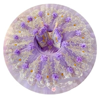 DUNSBY Ballettkleid Erwachsene Kinder Blume Mädchen Professionelle Ballett Tutu Kleid Frauen Prinzessin Platter Pfannkuchen Schwanensee Ballerina Bühne Tanz Kostüm(Lavender Tutu,Height 135-145cm)