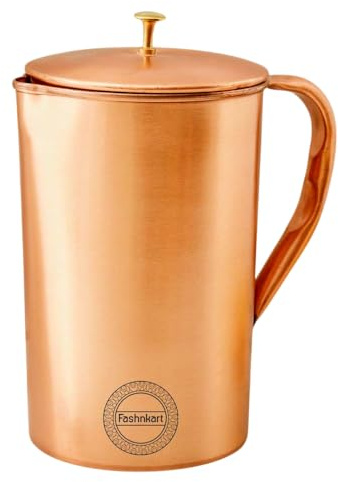 Brocca per acqua potabile in rame puro per i benefici per la salute dell'Ayurveda Brocca tradizionale in rame per bere 1,5 litri 50,7 once (semplice)