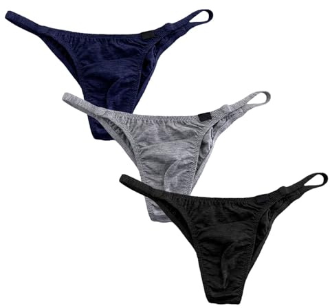 Faringoto Herren-Tanga, Baumwolle, niedrige Taille, atmungsaktiv, Jockstrap, bequeme Passform, T-Rücken, dünne Träger für Alltag / Workout, Schwarz/Grau/Marineblau, Large