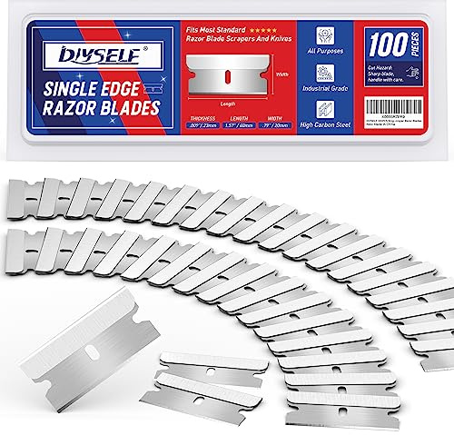 DIYSELF 100 Ceranfeldschaber Ersatzklingen, Schaberklingen fürs Kochfeld | 100 Ersatzklingen aus Kohlenstoffstahl für Glasschaber, Herdschaber, Kochfeld, Backofen und Glaskeramik, mit Box