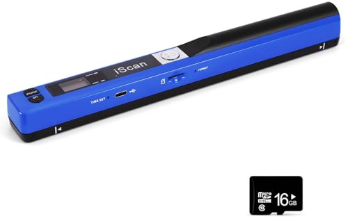 AOZBZ Portable Document Scanner - 900DPI Handheld Portable Scanner Image Scanner Scanning Wand A4 Colour Photo Mobile Scanners Handy Scan, JPG/PDF Format, with 16G SD Card (Blue)