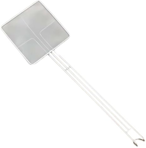Plated Wire Skimmer, Stainless Steel Strainer Spoon, Square Flat Skimmer Ladle with Long Handle, Fine Mesh, Oil Strainer Spatula for Deep Fryer Pasta Kitchen