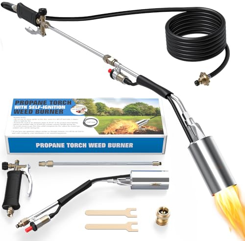 SEVENMEET Propane Torch Weed Burner, Weed Torch with 11.5FT Hose with Flame Control Turbo Trigger Push Button Igniter, Flame thrower for Weed, Roof Asphalt, Snow Melting