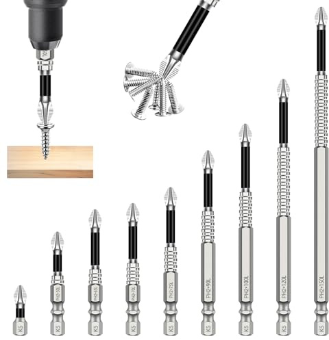 9Pcs High Magnetic Screwdriver Drill Bit Set, 25/50/65/70/75/90/100/120/150mm Anti-Slip Impact Bits, Strong Grip Professional Driver Bits, Compatible with Electric Drill and Driver Tools