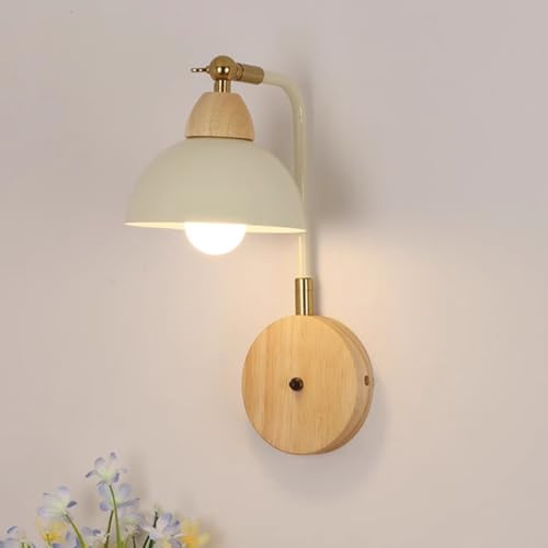 ZVALIEVYE Applique da Parete in Legno con Montaggio a Parete, Luce Di Lettura, Lampada da Parete a Cupola Nordica, Rotazidi 180°, Applique per Testiera Della Camera da Letto, Apparecchio Di Illuminazi
