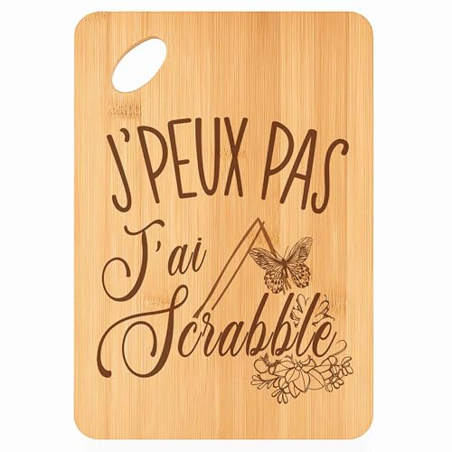 Planche à Découper Scrabble j'Peux Pas - Plateau Apéro en Bambou Cadeau Gravé pour Homme Femme Cuisine Barbecue