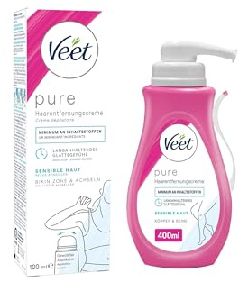 Veet Pure Haarentfernungscreme Bundle – 400 ml für Körper & Beine + 100 ml für Bikinizone & Achseln – Für sensible Haut – Mit Applikator & Spatel – Sanfte Haarentfernung