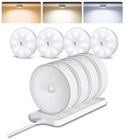 EZVALO 8 Pack Motion Sensor Closet Lights with Charging Station, 1200mAh Rechargeable LED Night Lights, Under Cabinet Lights, Puck Light, Dimmable, 3 Color Temps, Magnetic, Stick on for Kitchen