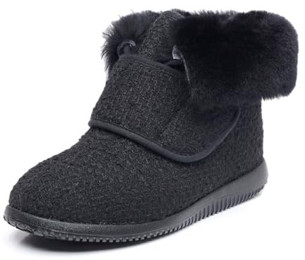 Stivaletto per Diabetici Donna Extra Larga per Piedi Gonfi Pantofole da Casa Invernali Calde con Pelo Pelliccia Regolabile a Strappo (L, Adulto, 38, Numero, Sistema Taglie Calzature EU, Larga)