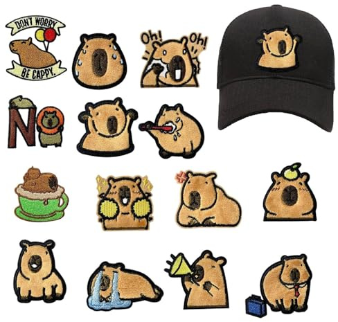 Besreey Applicazioni ricamate con animali da stirare | Forma di capibara immagini da stiro per zaini, applicazioni, 14 pezzi per, giacche, zaini, adolescenti