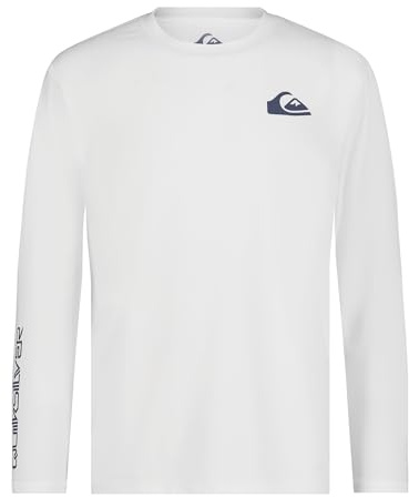 Quiksilver Boys' Long Sleeve Loose Fit Rashguard Surf Shirt with UPF 50+ Sun Protection, Kid's Swim Top, White, S8