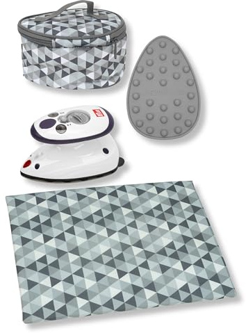 Semplix Bügelset 4-teilig mit Prym Mini-Dampfbügeleisen – Diamond Design mit Bügelunterlage, Silikonablage & Reisetasche – für Nähen, Quilten & Reisen (Grey)
