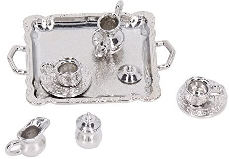 TYCIONG Tazas de té en Miniatura, Juego de té de Metal Realista para Casa de Muñecas, Accesorios Completos para Casas de Muñecas a Escala 1/12, Mejor para Cajas de