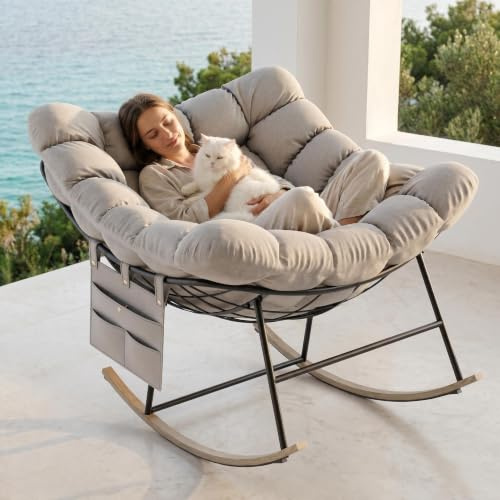 Fauteuil a Bascule Grand Extérieur avec Poche Latérale pour Salon, Jardin